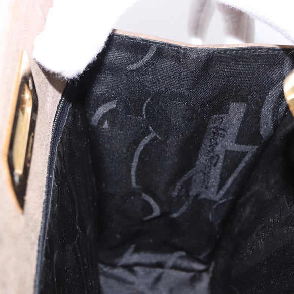 Salvatore Ferragamo Gancini Chain Shoulder Bag Suede Beige Gold Auth ka5639