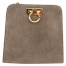 Salvatore Ferragamo Gancini Chain Shoulder Bag Suede Beige Gold Auth ka5639-2