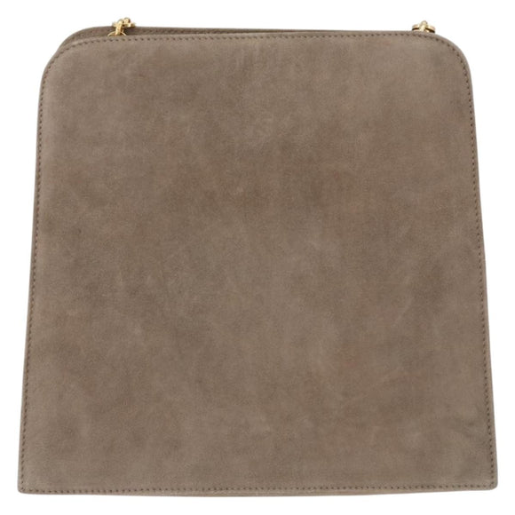Salvatore Ferragamo Gancini Chain Shoulder Bag Suede Beige Gold Auth ka5639