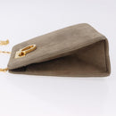 Salvatore Ferragamo Gancini Chain Shoulder Bag Suede Beige Gold Auth ka5639-6