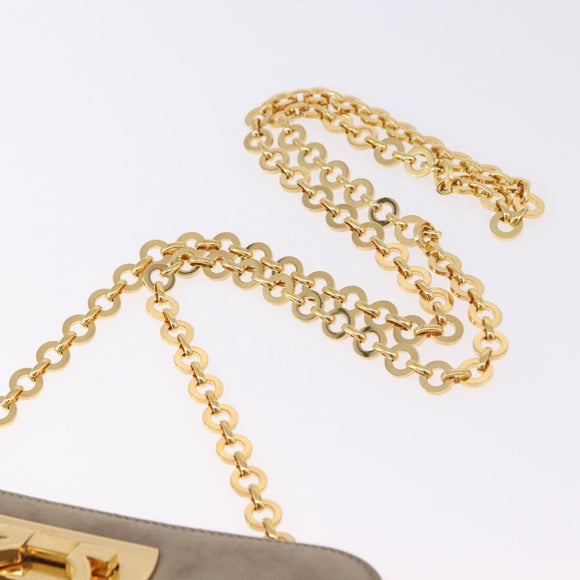 Salvatore Ferragamo Gancini Chain Shoulder Bag Suede Beige Gold Auth ka5639