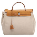 HERMES Herbag Ad PM Backpack Canvas Leather Beige Silver Auth ka5642V-2