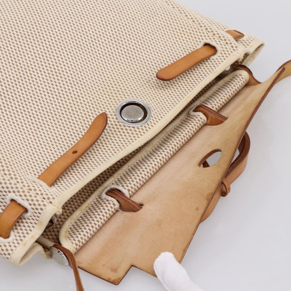 HERMES Herbag Ad PM Backpack Canvas Leather Beige Silver Auth ka5642V