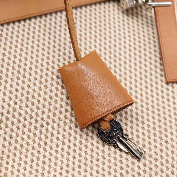 HERMES Herbag Ad PM Backpack Canvas Leather Beige Silver Auth ka5642V