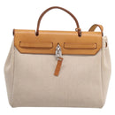 HERMES Herbag Ad PM Backpack Canvas Leather Beige Silver Auth ka5642V-3