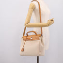 HERMES Herbag Ad PM Backpack Canvas Leather Beige Silver Auth ka5642V-30