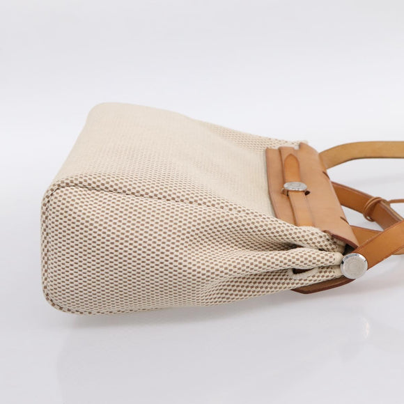 HERMES Herbag Ad PM Backpack Canvas Leather Beige Silver Auth ka5642V