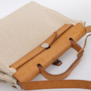 HERMES Herbag Ad PM Backpack Canvas Leather Beige Silver Auth ka5642V-6