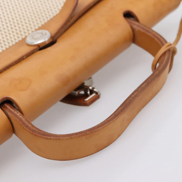 HERMES Herbag Ad PM Backpack Canvas Leather Beige Silver Auth ka5642V