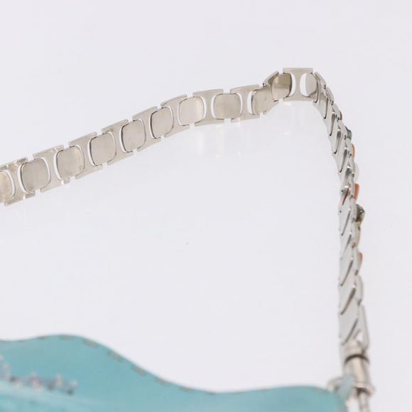 FENDI Celeria Shoulder Bag Leather Light Blue Silver Auth ka5643A