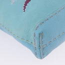 FENDI Celeria Shoulder Bag Leather Light Blue Silver Auth ka5643A-12