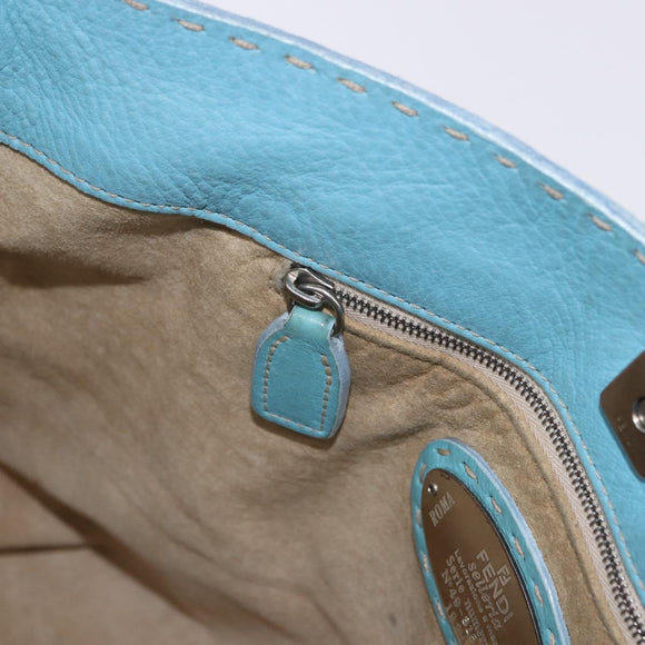 FENDI Celeria Shoulder Bag Leather Light Blue Silver Auth ka5643A