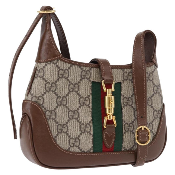 GUCCI Jackie GG Supreme Shoulder Bag PVC Beige Gold 637092 Auth ka5646V