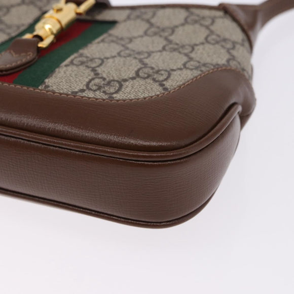 GUCCI Jackie GG Supreme Shoulder Bag PVC Beige Gold 637092 Auth ka5646V