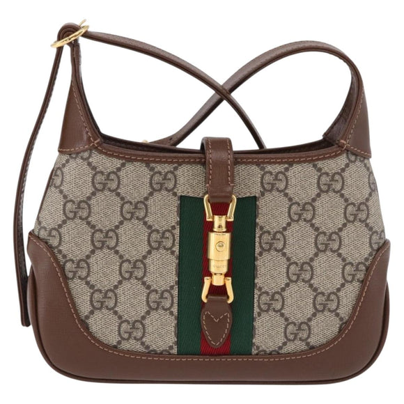 GUCCI Jackie GG Supreme Shoulder Bag PVC Beige Gold 637092 Auth ka5646V