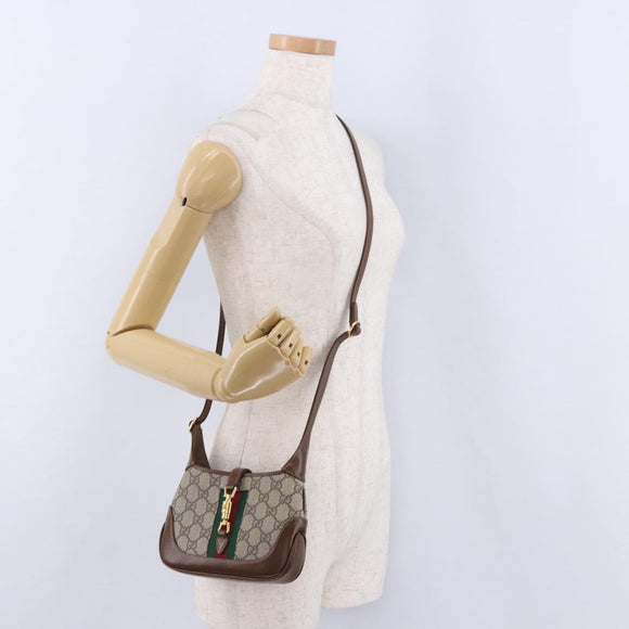 GUCCI Jackie GG Supreme Shoulder Bag PVC Beige Gold 637092 Auth ka5646V