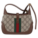 GUCCI Jackie GG Supreme Shoulder Bag PVC Beige Gold 637092 Auth ka5646V-3