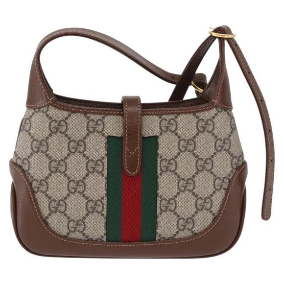 GUCCI Jackie GG Supreme Shoulder Bag PVC Beige Gold 637092 Auth ka5646V