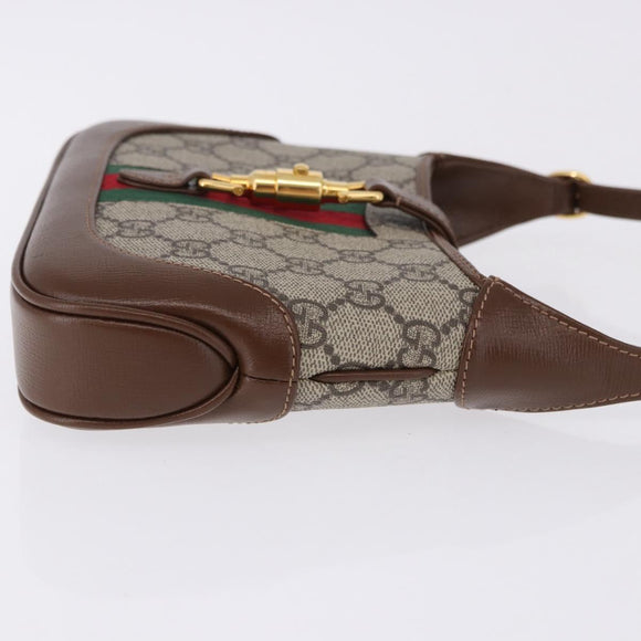 GUCCI Jackie GG Supreme Shoulder Bag PVC Beige Gold 637092 Auth ka5646V