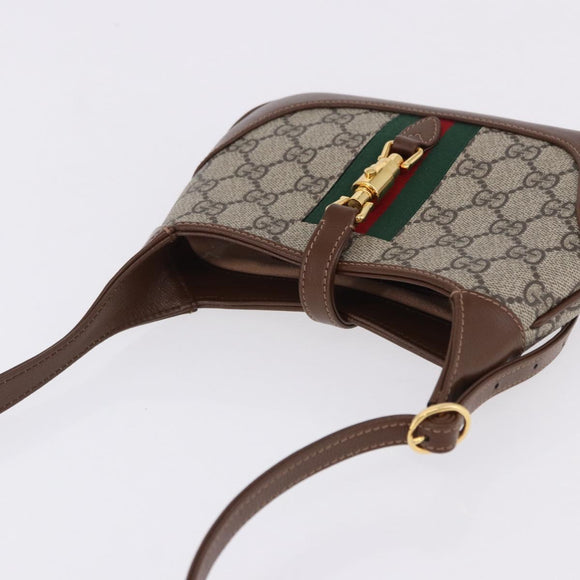 GUCCI Jackie GG Supreme Shoulder Bag PVC Beige Gold 637092 Auth ka5646V