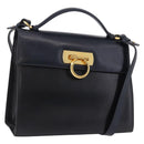 Salvatore Ferragamo Gancini Hand Bag Leather 2way Navy Gold Auth ka5648-1