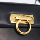 Salvatore Ferragamo Gancini Hand Bag Leather 2way Navy Gold Auth ka5648-19