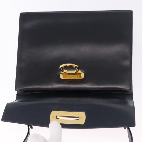 Salvatore Ferragamo Gancini Hand Bag Leather 2way Navy Gold Auth ka5648
