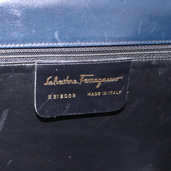 Salvatore Ferragamo Gancini Hand Bag Leather 2way Navy Gold Auth ka5648