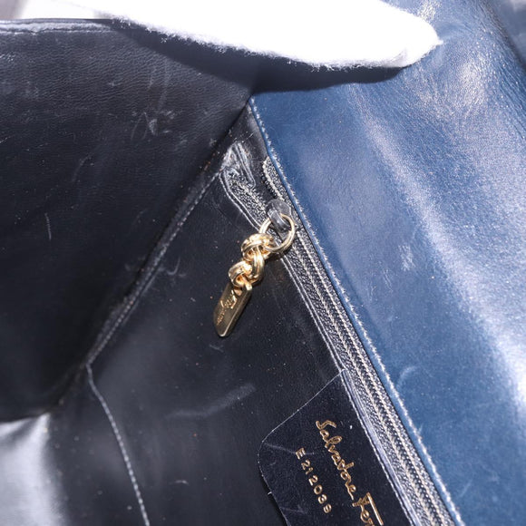Salvatore Ferragamo Gancini Hand Bag Leather 2way Navy Gold Auth ka5648