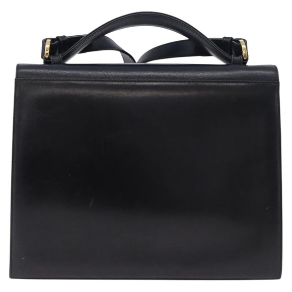 Salvatore Ferragamo Gancini Hand Bag Leather 2way Navy Gold Auth ka5648
