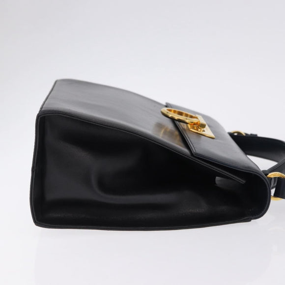 Salvatore Ferragamo Gancini Hand Bag Leather 2way Navy Gold Auth ka5648