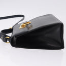 Salvatore Ferragamo Gancini Hand Bag Leather 2way Navy Gold Auth ka5648-4