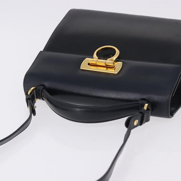 Salvatore Ferragamo Gancini Hand Bag Leather 2way Navy Gold Auth ka5648