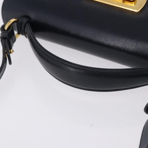 Salvatore Ferragamo Gancini Hand Bag Leather 2way Navy Gold Auth ka5648
