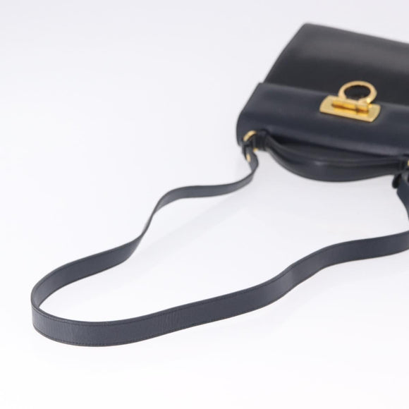 Salvatore Ferragamo Gancini Hand Bag Leather 2way Navy Gold Auth ka5648