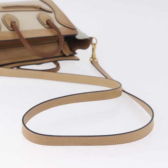 CELINE Luggage Nano Hand Bag Leather Suede 2way Beige Gold Auth ka5649A