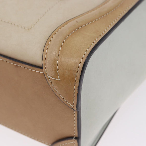CELINE Luggage Nano Hand Bag Leather Suede 2way Beige Gold Auth ka5649A