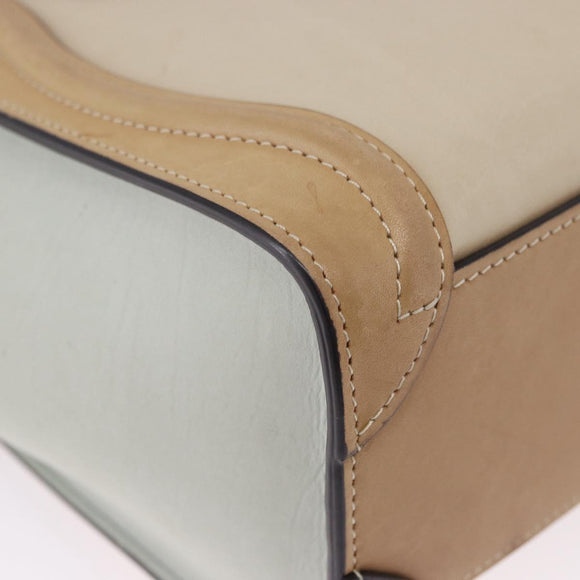 CELINE Luggage Nano Hand Bag Leather Suede 2way Beige Gold Auth ka5649A