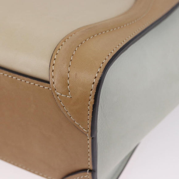 CELINE Luggage Nano Hand Bag Leather Suede 2way Beige Gold Auth ka5649A