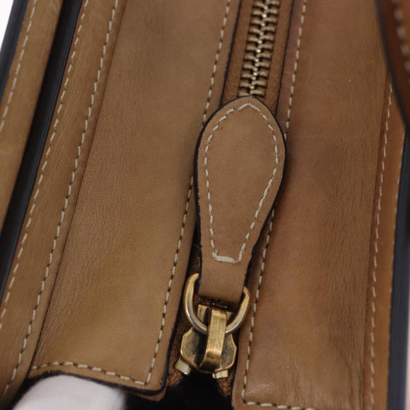 CELINE Luggage Nano Hand Bag Leather Suede 2way Beige Gold Auth ka5649A