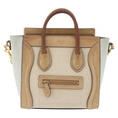 CELINE Luggage Nano Hand Bag Leather Suede 2way Beige Gold Auth ka5649A-13