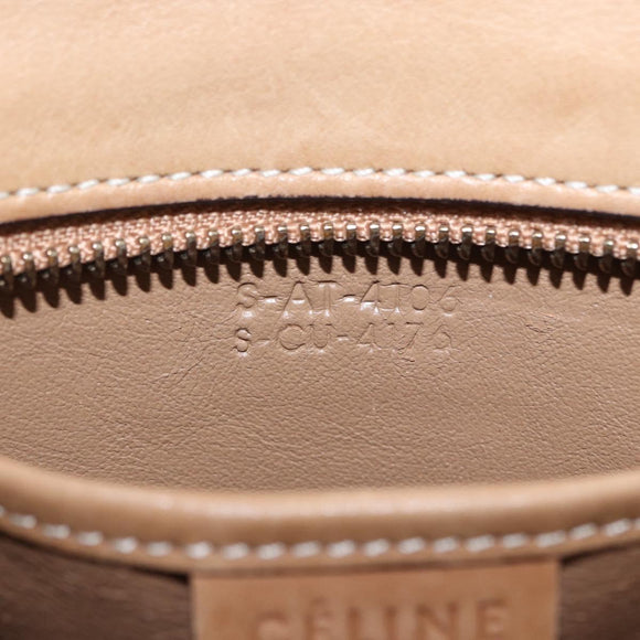 CELINE Luggage Nano Hand Bag Leather Suede 2way Beige Gold Auth ka5649A