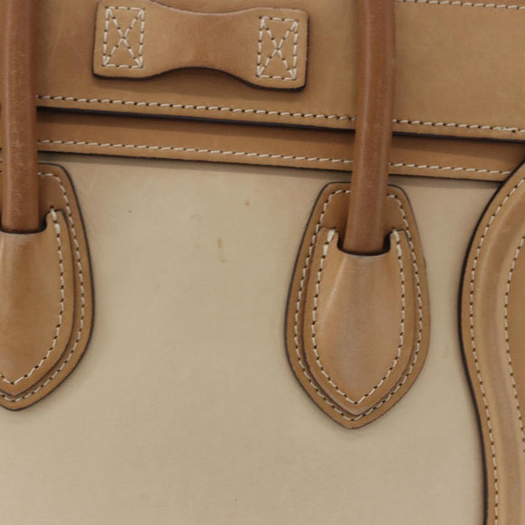 CELINE Luggage Nano Hand Bag Leather Suede 2way Beige Gold Auth ka5649A