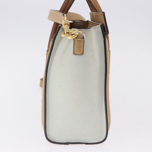 CELINE Luggage Nano Hand Bag Leather Suede 2way Beige Gold Auth ka5649A