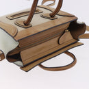 CELINE Luggage Nano Hand Bag Leather Suede 2way Beige Gold Auth ka5649A-7