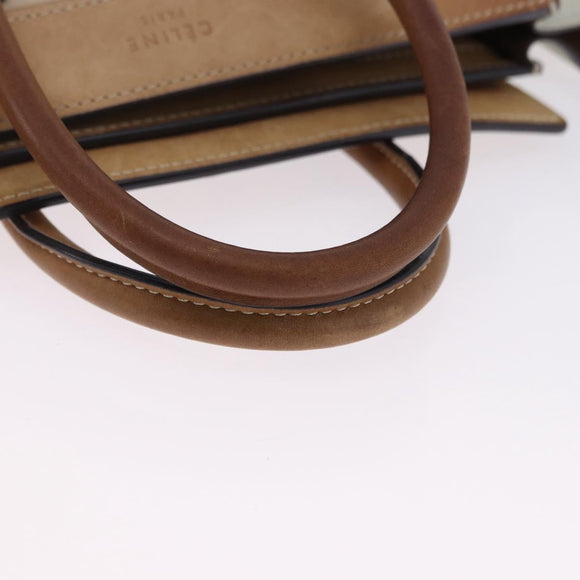 CELINE Luggage Nano Hand Bag Leather Suede 2way Beige Gold Auth ka5649A