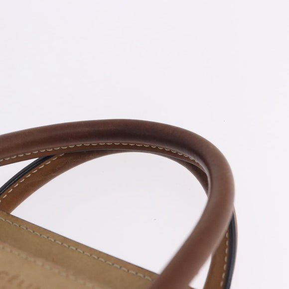 CELINE Luggage Nano Hand Bag Leather Suede 2way Beige Gold Auth ka5649A