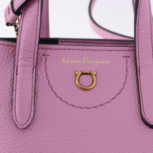 Salvatore Ferragamo Gancini Hand Bag Leather 2way Pink Gold Auth ka5650V