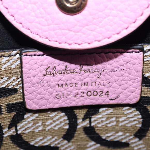 Salvatore Ferragamo Gancini Hand Bag Leather 2way Pink Gold Auth ka5650V