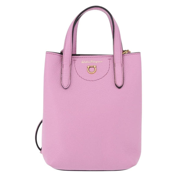 Salvatore Ferragamo Gancini Hand Bag Leather 2way Pink Gold Auth ka5650V